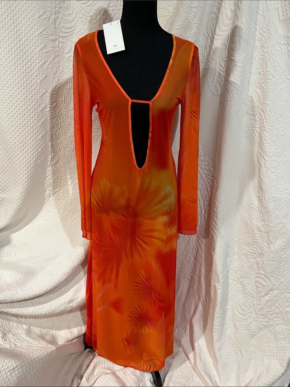 Caroline Constas orange tie-dye mesh cover-up maxi dress, size XS, new with tags